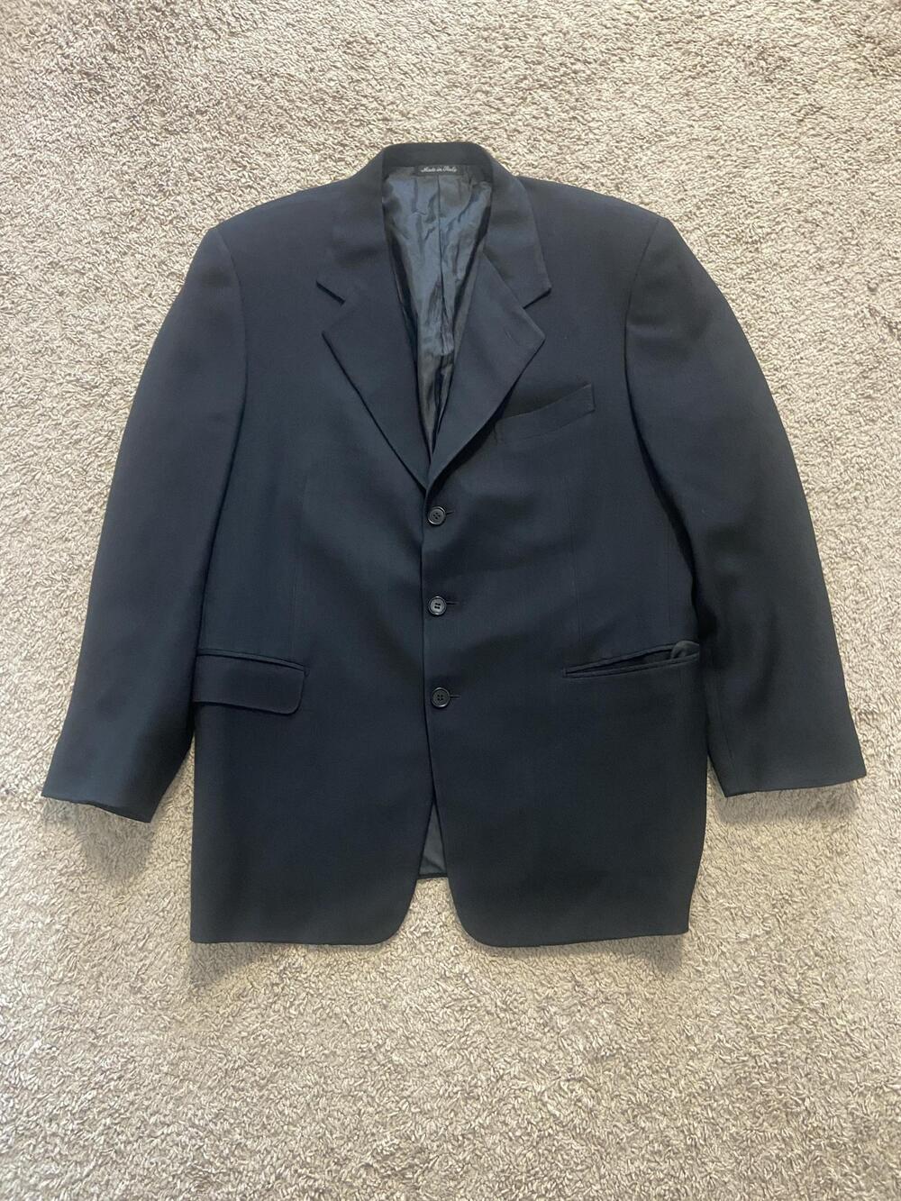 Pal Zileri Suit Jacket Mens 44 Regular Black Wool Three Button Notch Lapel